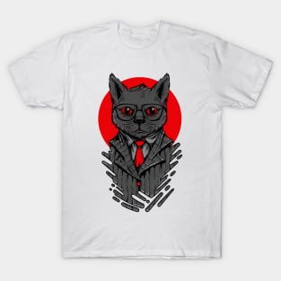 Cat Suit Serious Grey Red T-Shirt